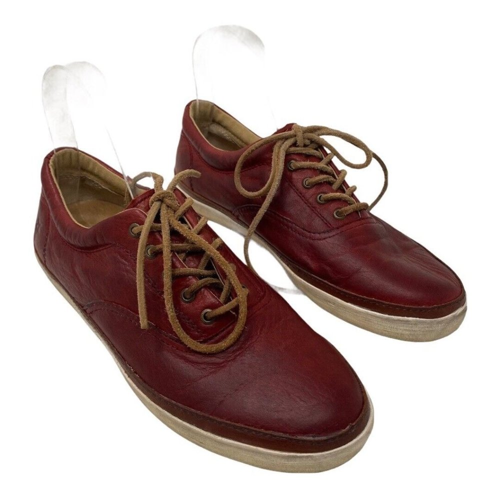 Frye Greene Deck Red Leather Sneakers Size 8 Shoes Lace Up Women Low Top Crimson
